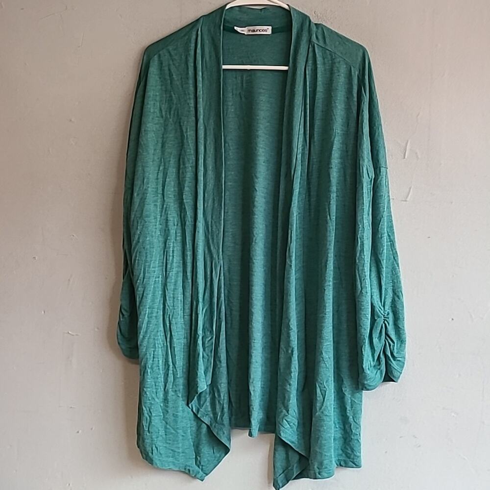 Women's 3X teal heather open front lightweight cardigan Maurices ruched sleeves